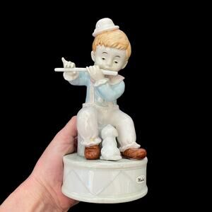 Vintage Flute Playing Boy with Dog Music Box Rotating 1991 Summit Taiwan